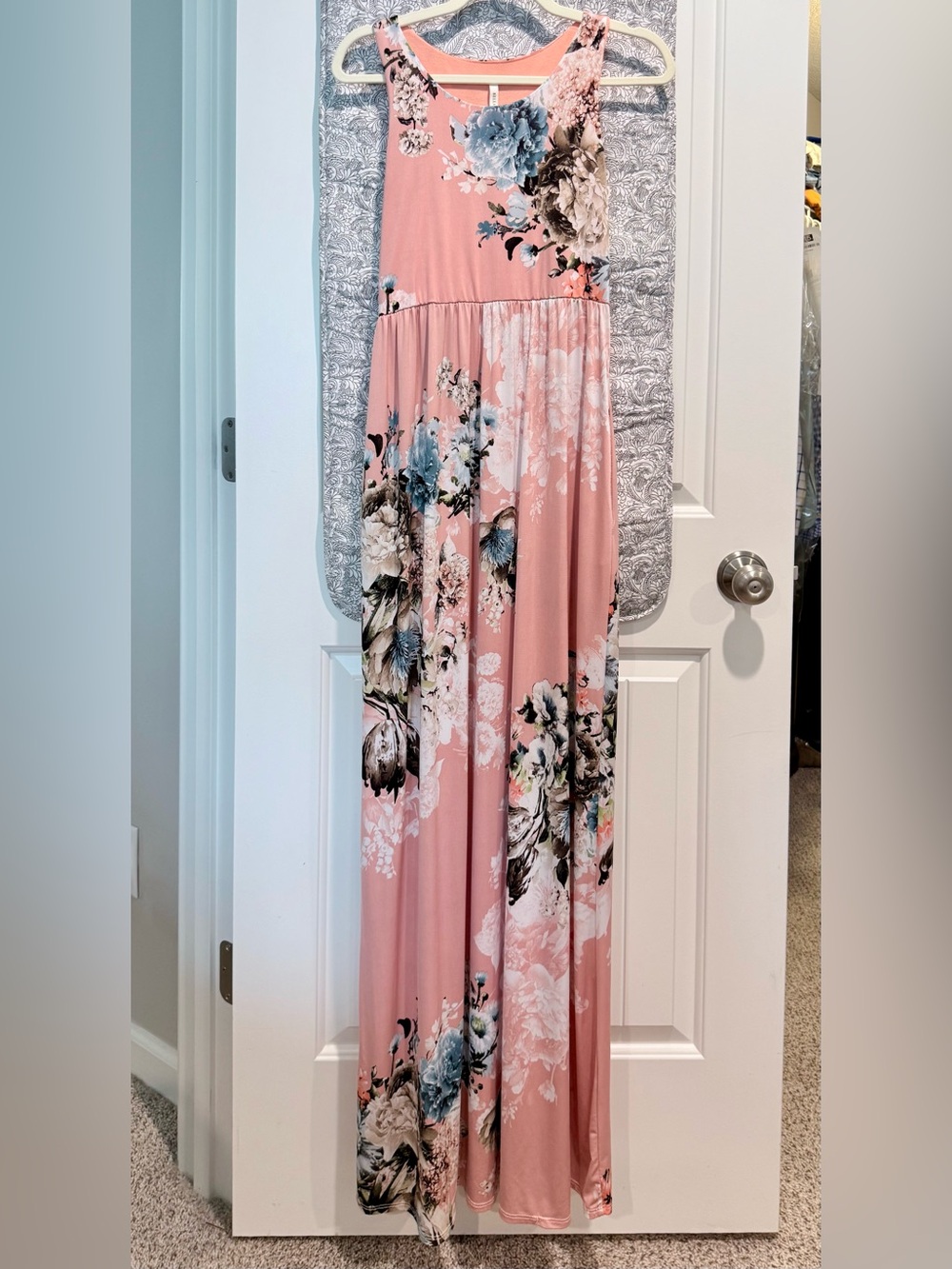 Floral Pink Sleeveless Maxi Dress - Size Large
